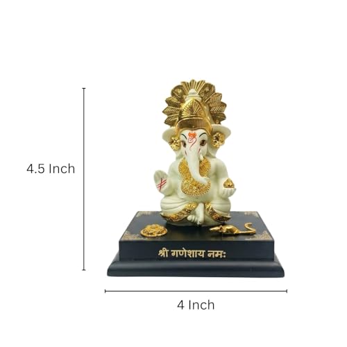 Image of Ganesha Idol for Home Decor | 4.5 Inch Golden Ganpati Murti | Resin Ganesh Ji Idol for Car Dashboard, Office Desk & Pooja Room | Vastu Decorative Statue (168g)