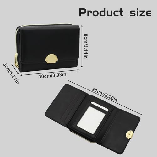 Small Wallets for Women, PU Leather Trifold Wallets with Zip Pocket Multi Functional Fashion Card Holder Wallet (Black)2