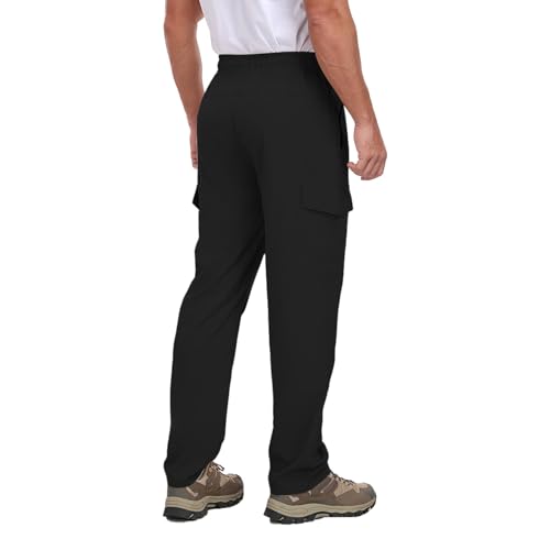 Men's Hiking Pants UPF 50+ Cargo Quick Dry Water Resistant Elastic Waist Zip Pockets Travel Work Lightweight Running3