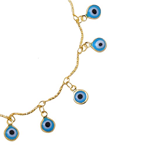 Image of Yellow Chimes Anklet For Women Gold Tone Multilayer Chain Evil Eye Studded Adjustable Anklet For Women and Girls