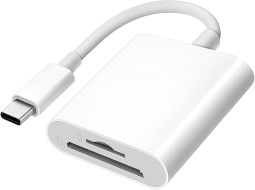 Lector de tarjetas SD USB C compatible con iPhone 15/iPad/MacBook, adaptador de tarjeta de memoria tipo C de doble ranura para SD y MicroSD, transferencia rápida y visualización de cámara de rastreo