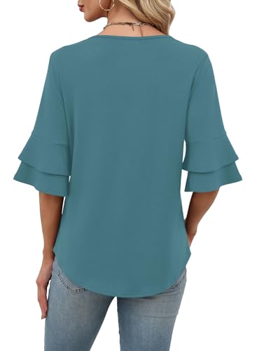 Image of OFEEFAN Spring Tops for Women Boho Shirts Fashion Clothing Cute 3 /4 Length Sleeve Blouses Dressy Casual Summer Outfits