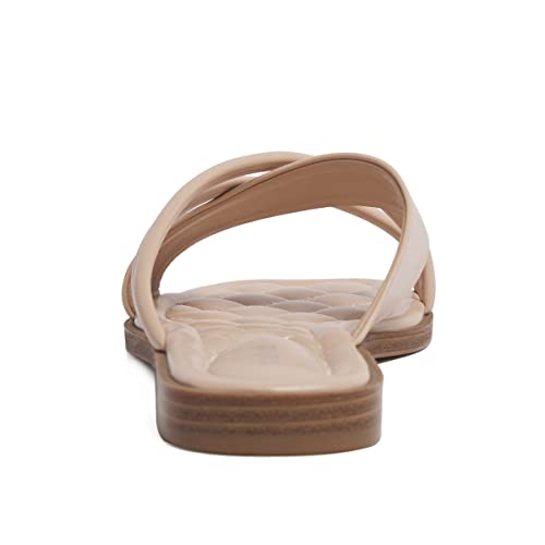 Vodvob Women's Flat Sandals, Casual Slip On Slide Beach Sandals, Square Open Toe Cute Summer Dressy Slides Slippers #TOP5