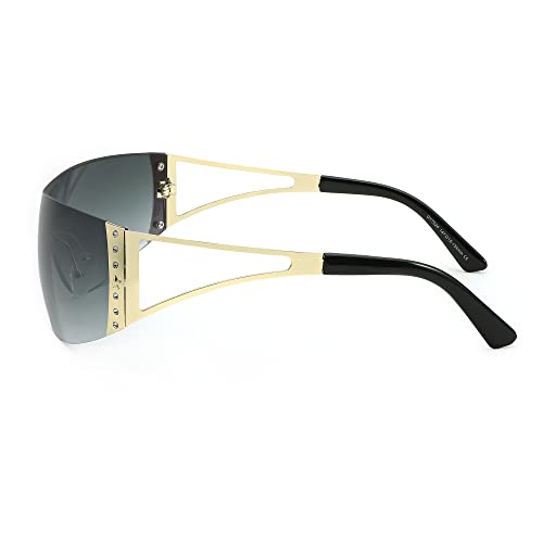 FEISEDY Rimless Y2K Sunglasses for Women Men Fashion Futuristic Wrap Around Oversized Trendy Shield B90733