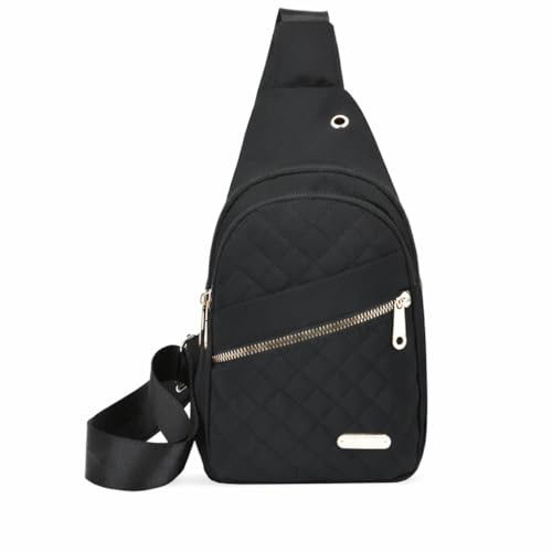 Mochila Cruzada para Mulher, Bolso Bandolera Compacto con Cremallera, Ligera y Elegante, Cor Preta