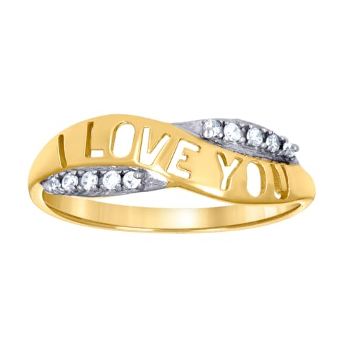 Bague femme or bicolore 14 carats - Alliance de luxe I Love You 5,5 mm