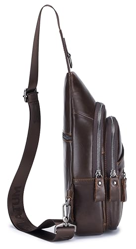 Image of Genuine Leather Crossbody Bag for Men Casual Sling Chest Bag Men Sling Bags Man Bag Crossbody, Coffee