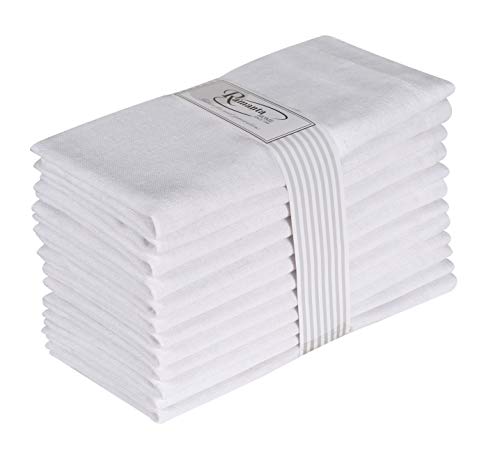 Ramanta Home White Cotton Dinner Napkins Set of 12 | 100% Cotton 18x18 Inch Cloth Napkins | Reusable Fabric Table Napkins for Everyday Use, Parties, Weddings, Thanksgiving, Christmas, Halloween