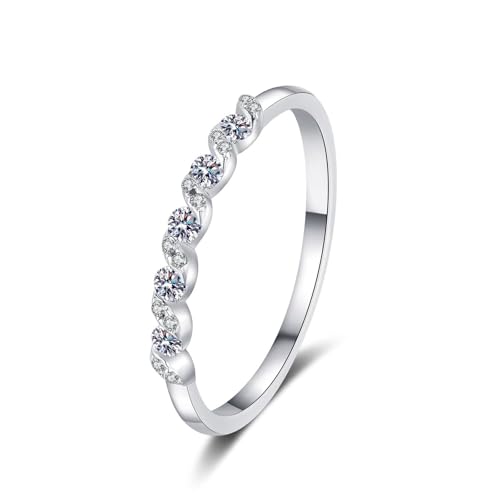 Bague vintage argent 925 femme alliance vague et pierre moissanite ronde