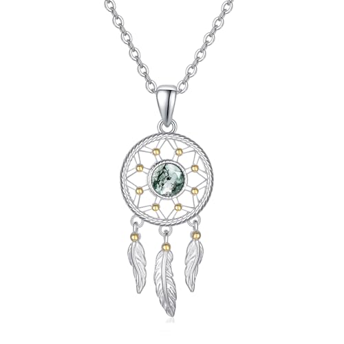 PARYFO Collier attrape-rêves en argent sterling 925 avec pendentif en forme d'attrape-rêves avec plume de mousse - Cadeau pour femme et fille - Cadeau de...