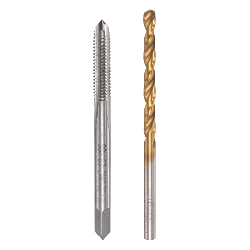 sourcing map 8-32 UNC Straight Flute Thread Tap and 3.4mm Twist Drill Bit Set, Titanium Plated 6542 High Speed Steel Drilling Bit Machine Threading Tap