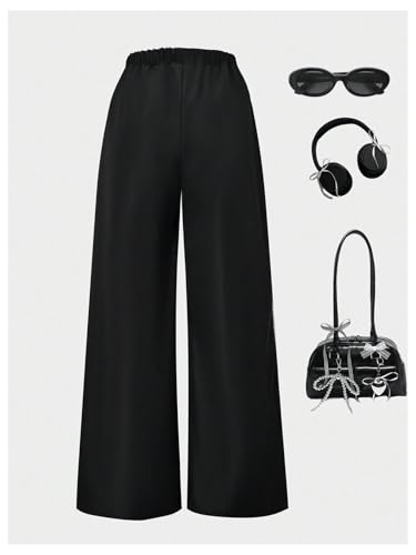 Verdusa Girl's Bow Side Striped Lace Baggy Sweatpants Elastic Waist Cute Wide Leg Loose Long Pants2