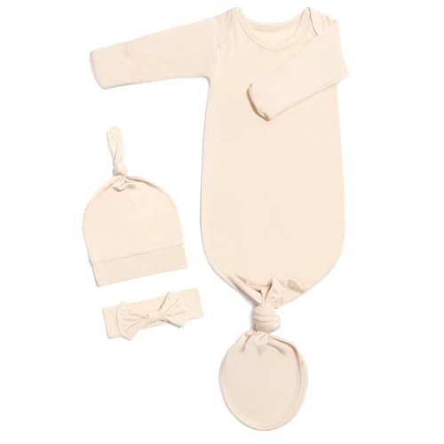 Image of Baby Knotted Gown, Baby Noah Knotted Gown for Newborn, Newborn Gown with Hat Set for Baby Boy Girl, Soft Baby Tie Gown, 0-3 M