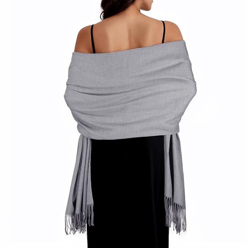 Grande écharpe pashmina pour femme idée cadeau idéale étole de mariage grise