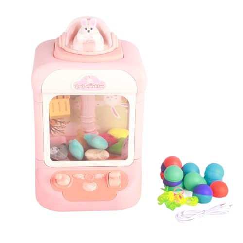 WOHPNLE Macchina Artigli per Bambini, Simpatico Macchina per Bambole Coniglio Mini Distributore Automatico 20 Mini Peluche Musica Caramelle Grabber Premi Dispenser per Regali di Na (Coniglio Rosa)