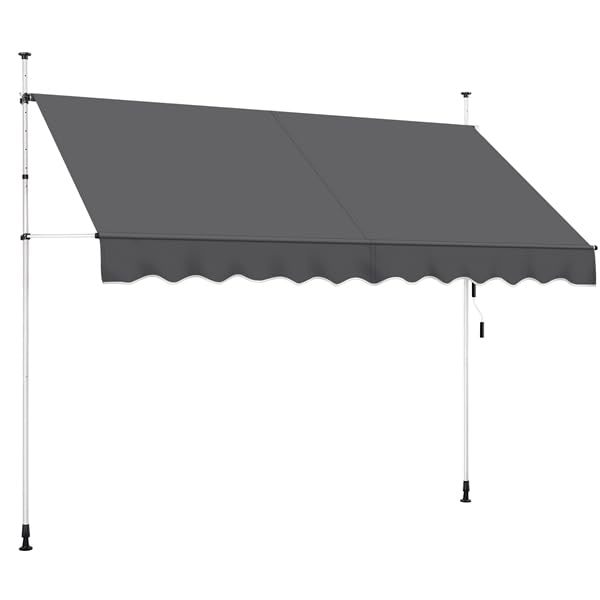 Yaheetech Tenda da Sole per Balcone Esterno Veranda a Bracci Estensibili con Manovella Regolabile Telo Avvolgibile Retrattile Resistente ai Raggi UV Telaio Telescopico Senza Forare 300 x 120 cm Grigio