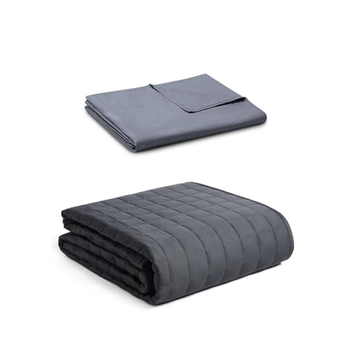 YnM Exclusive 15lb Weigthed Blanket with Cotton Duvet Cover Bundle,Ideal for Queen or King Bed(60x80 Inches, Dark Grey)