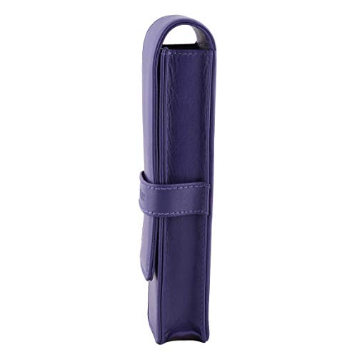 Image of DiLoro Leather Double Pen Case Pencil Pouch Holder for Two Fountain Ballpoint Rollerball Pens and Pencils (Violet)
