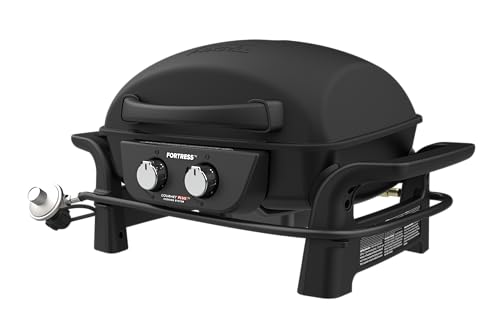 Nexgrill Fortess 2-Burner Portable Gas Grill & Griddle Combo with 263 SQ In Cooking Space, Easy Lift Handles, 13,500 BTU, 2-in-1 Small Tabletop Grill for Camping, Outdoor Cooking, and More - 820-02005