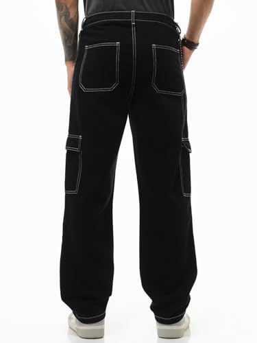 Image of Bewakoof Men Mid Rise Baggy Regular Fit Cargo Jeans|Cargo Jeans - Multi-Pocket Denim | Baggy Fit | Utility Streetwear