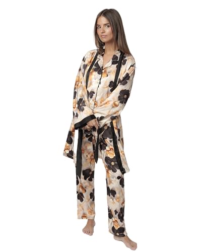 ADMAS LUXURY Bata Manga Larga Satinada Luxury Flowers para Mujer