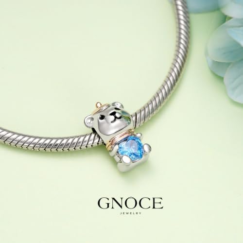 Image of GNOCE Embraces Heart Gemstone Bead Charms 925 Sterling Silver Rabbit Horse Triceratops Snake Monkey Cat Platypus Sloth Bear Pig Yak Ghost Matryoshka Doll Jewelry Gift for Women