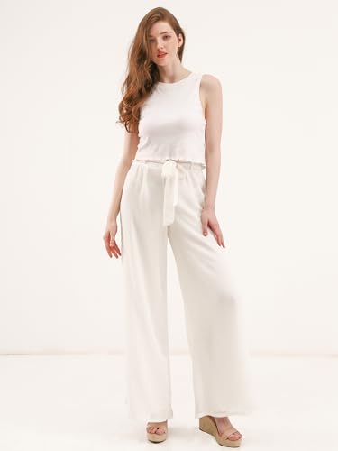 Women's Chiffon Work Beach Wide Leg Palazzo Pants Elastic Waist Trouser tie2