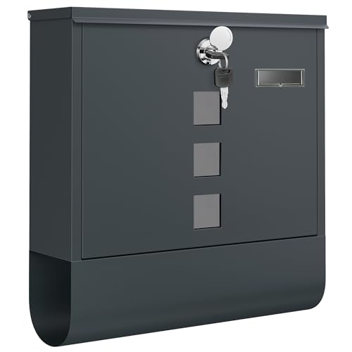 SONGMICS XXL Briefkasten, Postkasten, Schloss mit Kupfer-Schließzylinder und drehbarer Abdeckung, Sichtfenster, Namensschild, Zeitungsfach, einfache Montage, 11 x 37 x 37 cm, anthrazit GMB120G01
