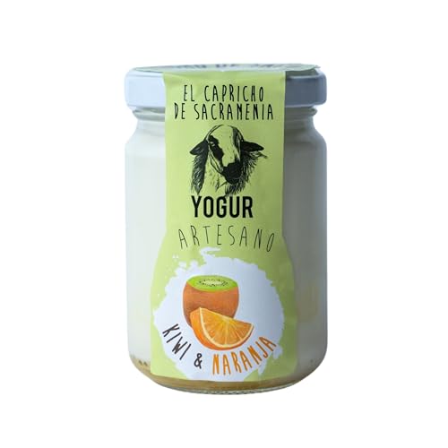 El Capricho de Sacramenia | Pack Kiwi naranja | 20 Yogures Artesanos Leche Oveja preparado natural Kiwi naranja | Cremoso, Natural y Saludable | Preparado Gourmet | Sin Gluten | Sabor Único y Original