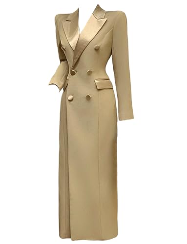 Veste de Costume Longue Femme et Manteau Ajusté à Revers Pic pour l'Hiver
