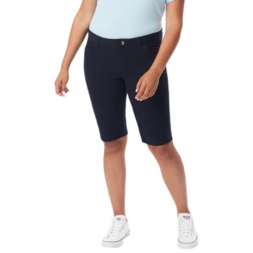 French Toast Women's Adjustable Waist Stretch Twill Bermuda Short, Navy Blue, 16