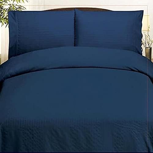 Embossed Dobby Stripe 90GSM Microfiber Sheet Set Queen - Navy