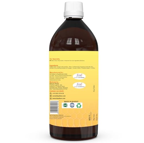 Image of Dr. Patkar's Apple Cider Vinegar With Honey | Unfiltered & Undiluted | Suitable for Weight loss with Improved Immunity | Weight management (With Mother) 500ml