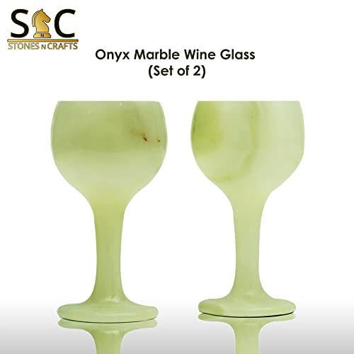 Stones N Crafts Marble Wine Glasses Set Of 2 Handmade Unique Wine Glasses 5 Ounce - Modern Wine Glasses For Wine Home And Kitchen Décor – Beautiful Onyx Stone Cool Wine Glasses Best For Gifts #TOP1