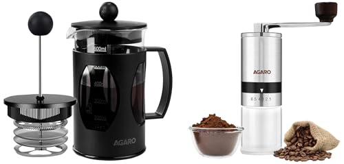 Image of AGARO Elite Barista Elite | Manual Grinder + French Press (600ml) | Premium Materials | Temperature Safe | for Daily Brewing | Glass /Steel | FDA Approved