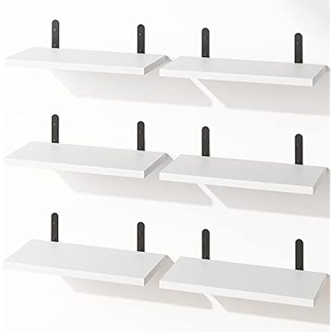 Fixwal Floating Shelves, Rustic Wood Wall Shelves Set of 6, Shelves for Wall Decor, Farmhouse Style for Bedroom, Living Room, Kitchen, Bathroom, Office and Plants (White) Cover