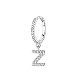 Stfery Pendientes de aro de oro blanco de 9 quilates para mujer, oro real, con letra Z, con moissanita AU375 para ella