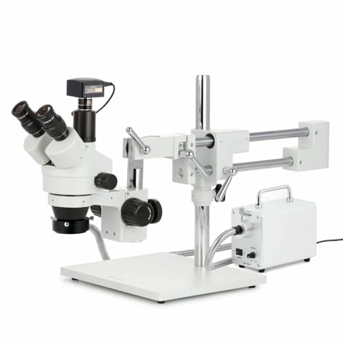 AmScope - 3.5X-180X Simul-Focal Trinocular Boom Stereo Microscope with LED Fiber Optics + 18MP USB 3.0 Camera - SM-4TPZZ-30WR-18M3
