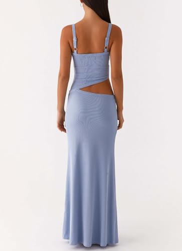 Image of Yiulangde Womens Elegant Spaghetti Strap Maxi Dress Backless Cut Out Bodycon Summer Cami Dress Sexy Formal Cocktail Dresses