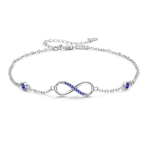 Image of MEDWISE Womens Infinity Anklet Bracelet 925 Sterling Silver Endless Love Symbol Ankle Bracelet Adjustable Plus Size Large Bracelet Gifts for her Mother's Day Gifts