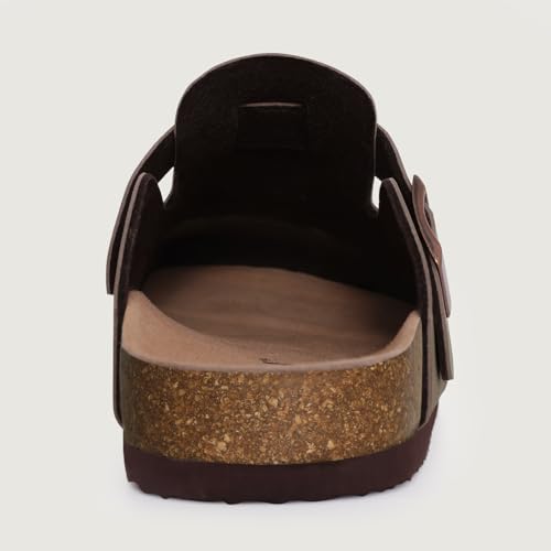 Image of KIDMI Unisex Vegan Suede Clogs Leather Mules Womens Mens Cork Footbed Potato Shoes with Arch Support, Brown, Size 41