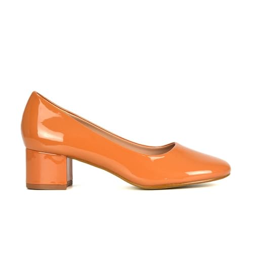 Women's Low Heel Court Shoes Ladies Slip On Formal Office Evening Party Bridal Block Heeled Apricot Patent Shoes Size 4