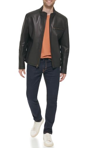 Cole Haan Men's Smooth Lamb Leather Moto Jacket, Black, X-Large - image 1