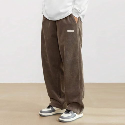 Men's Corduroy Pants Casual Drawstring Waist Work Pants with Pockets Fall Athleisure Pull on Straight Leg Pants2