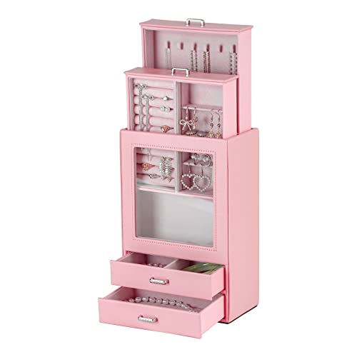Kendal Jewelry Boxes For Women Girls, Stand Layer Jewelry Organizer Box Display Necklace, Earring, Ring, Jewelry Storage Case, Ideal Gift Jewelry Box For Women's Day(Pink) #TOP8