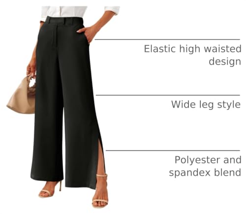 Image of Cicy Bell Womens Side Split Dress Pants Wide Leg Business Casual Trousers | High Waisted, Elastic, Work Slacks with Pockets, 2026 Flowy Ladies Palazzo, Office Clothing