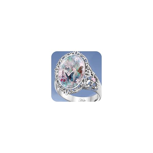 Sterling Silver Floral Opal Ring - Pink Zircon - Ladies Engagement Ring - Painted Flower Design