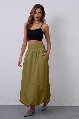 Jeaamksser Y2K Bubble Maxi Skirts For Women A Line Long Pleated Casual Summer Skirts 2024 Elastic Waist Balloon Midi Skirt # Green S thumb #2