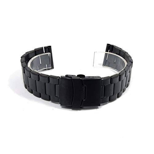Montre en acier inoxydable noir argent 20mm 22mm avec boucle de sécurité en métal robuste