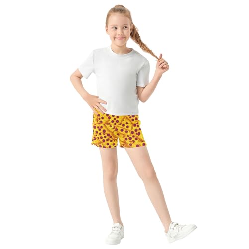 Girls Athletic Shorts Yellow Pizza Cheese Slices Casual Summer Activewear Soft Pajama Shorts for Kids Teens, X-Small2